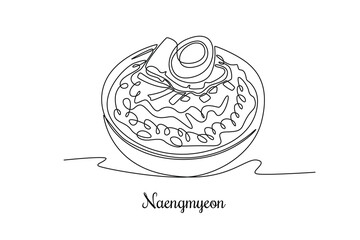 Continuous one line drawing Korean cuisine concept. Single line draw design vector graphic illustration.