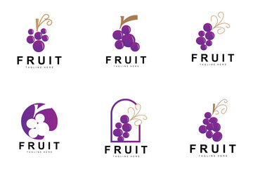 Grape Logo, Farm Fruit Vector, Fresh Purple Fruit Design, Grape Product Icon, Fruit Shop