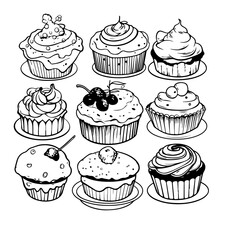 dessert colouring pages for adults. Food tasty vector illustration