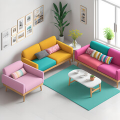 Generative AI illustration. cute room with colorful furniture
