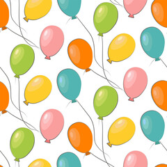 The pattern with bright multicolored party balloons is perfect for a children's party. Background for printing on paper and textiles. Festive for party, gift wrapping, fun theme