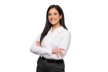 Confident business grad student mba degree success driven female brunette hispanic businesswoman, executive, layer, future CEO - 614993536