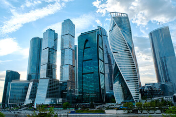 Obraz premium Skyscrapers Moscow City background sky with clouds. 