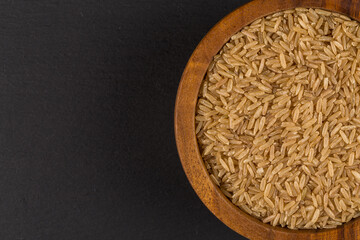 Rice in wooden bowl