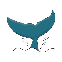 A tail of a whale with splash. Sea life symbol. Vector illustration