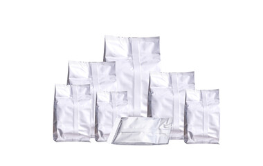 Various sizes of packaging foil bags set isolated on transparent background, png file