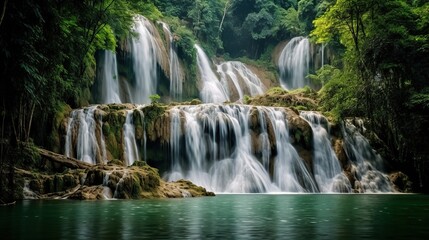 Fototapeta na wymiar waterfall clean and beautiful tourist. generative AI