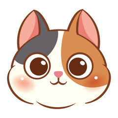 Cartoon cute cat face on white background.