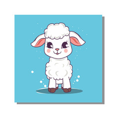 Cute kind cheerful lamb ram animal on blue background vector icon. Isolated animal technology icon concept. Premium vector. flat cartoon style
