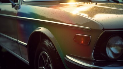 Obraz na płótnie Canvas A bright rainbow over a classic vintage car. Generative AI
