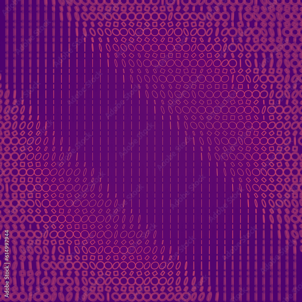Poster Strings of flat circles and squares on a purple background. 3d rendering digital illustration
