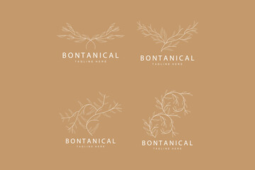 Botanical Logo, Nature Plant Design, Flower Plant Icon Vector With Line Model