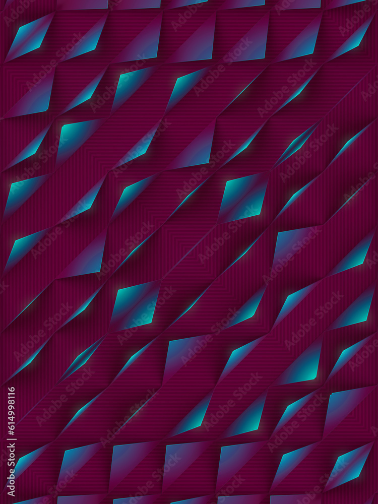 Aufkleber Geometric pattern of many triangular shapes with blue-pink gradient. 3d rendering background. Digital illustration
