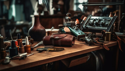 Fototapeta na wymiar Leather Workshop, Leathercraft Industry