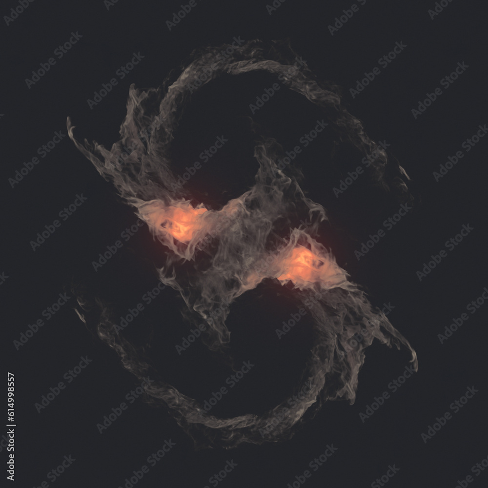 Poster bright flames wriggle in a magical fire vortex. 3d rendering background. digital illustration