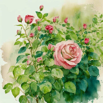 Beautiful pink roses garden. Spring flower background, pink rores bush.