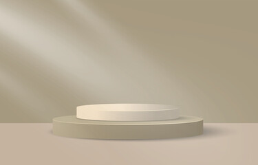 Abstract 3D room with realistic cylinder pedestal podium set. Minimal scene for product display presentation. Vector geometric platform. Stage for showcase.