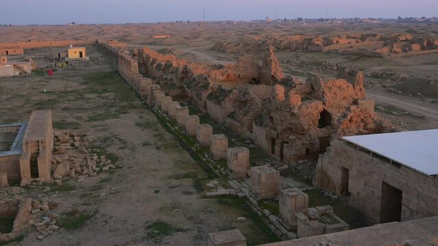 Ancient Monuments at Hatra Ruins in Iraq, Archaeology Outdoor Site at Sunset 