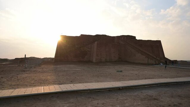 Ruins of UR, Ancient Ziggurat of UR Monument Structure in Iraq at Sunset