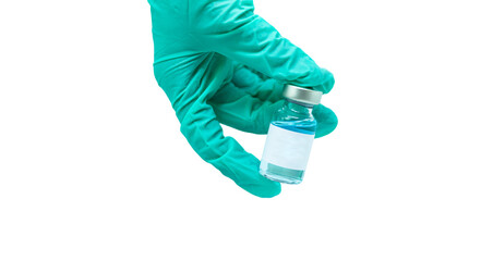 doctor holding a vaccine vial on transparent background. Healthcare cure concept. PNG image - obrazy, fototapety, plakaty