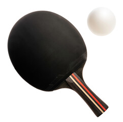 Table Tennis racket and table tennis ball on white background, Ping Pong racket and ping pong ball sports equipment on white PNG File.