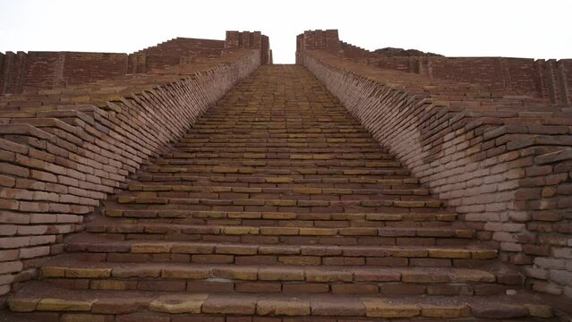 Ancient Brick Stairway at Ruins of UR, Ziggurat of UR Monument in Iraq, Historical Antique Building  