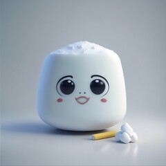 sticker, cartoon full of cute mini marshmallow sit on the table, white background,