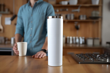 skinny tumbler held by man mockup