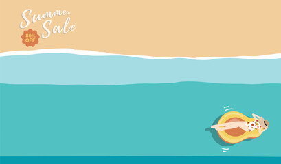 Summer background with sea and beach .Vector summer banner