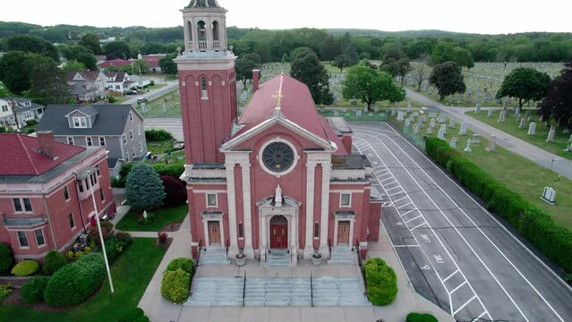 Aerial view looking down on Saint Marys Church, Cranston, Rhode Island
