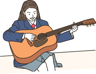 ギターを弾く女子学生
