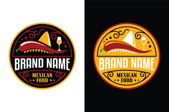 Mexican restaurant icon of vector sombrero and red chilli pepper illustration logo design