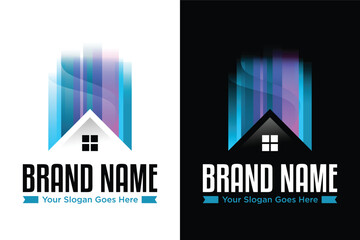 simple aurora with home house roof illustration logo design