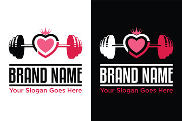 Female queen pink heart shape barbell illustration logo design
