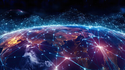 Night earth global virtual internet world connection of metaverse technology network digital communication and worldwide networking on connect 3d background - Generative AI
