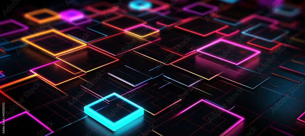 Leinwandbilder Glow colorful blockchain data network system technology background. Generative AI technology.