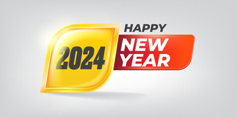 2024 Happy new year horizontal banner background and 2024 greeting card with text. vector 2024 new year sticker, label, icon, logo and badge isolated on stylish grey background