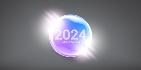 2024 Happy new year horizontal banner background and 2024 greeting card with text. vector 2024 new year sticker, label, icon, logo and badge isolated on stylish grey background