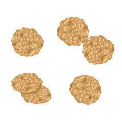 Oat cookies set. Fresh cereal healthy pastries isolated on white background. Hand drawn watercolor vector illustration