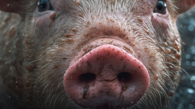 ai generative close up of a cute little pig in a farm 
