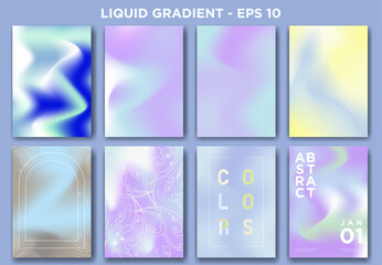 Set of liquid gradient posters in pastel colors with sample text.  Vector Illustration. 