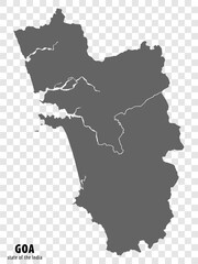 Blank map State  Goa of India. High quality map Goa with municipalities on transparent background for your web site design, logo, app, UI. Republic of India.  EPS10. - obrazy, fototapety, plakaty