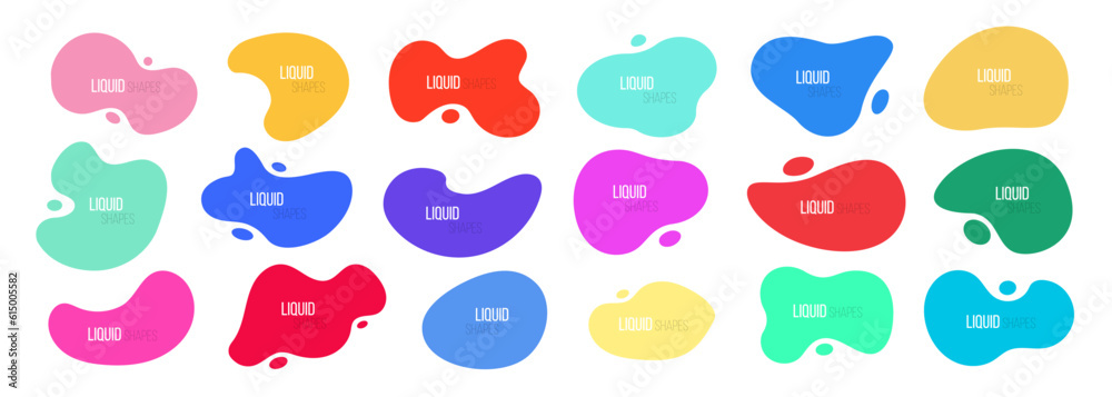 Poster liquid geometric shapes. water splashes frames collection. fluid abstract shapes
