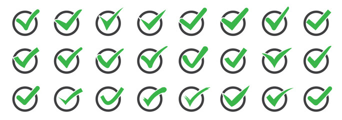 Set of green check marks or ticks icons. Approved tick icon collection. Checkmark icon
