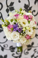 Wedding bouquet on black and white background