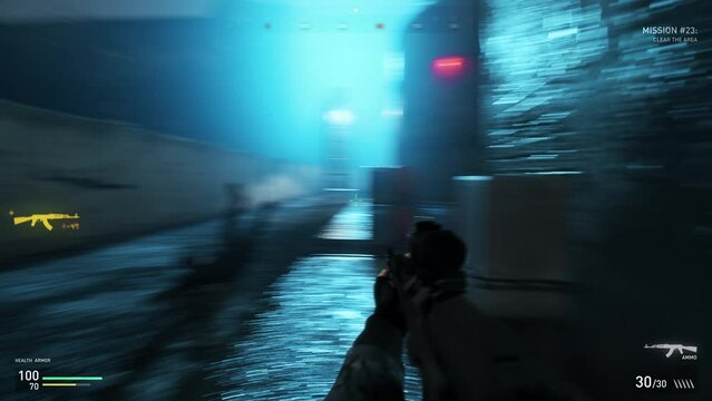 Starting clear the area mission in the singleplayer campaign of army video game. Shooting at the npcs in the army video game. Failing to complete the challenging mission of army battle video game