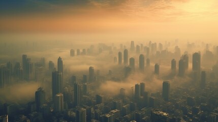 Suffocating Skies: A cityscape engulfed in smog, depicting the effects of air pollution | generative ai