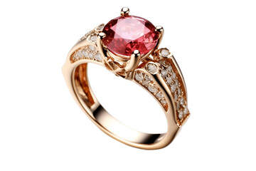 Ruby Ring with Diamonds Isolated on Transparent Background Illustration. AI - obrazy, fototapety, plakaty
