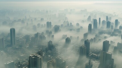 Suffocating Skies: A cityscape engulfed in smog, depicting the effects of air pollution | generative ai