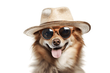 Happy Dog in Sunglasses and Hat on Transparent Background Illustration. AI